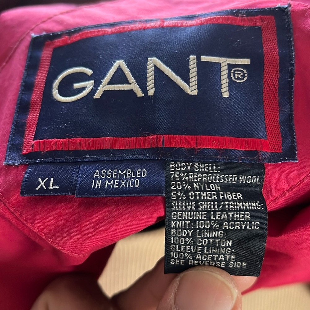Gant Navy Bomber Jacket with Brown Leather Collar. - Picture 13 of 15